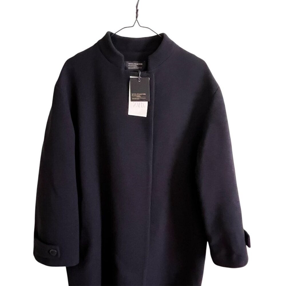 ZARA ZW Collection Wool Blend Coat – Dark Navy | Size M | Tailored Quiet Luxury - Picture 8 of 14